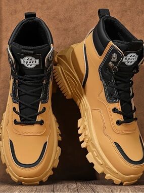 Men's High-Top Work Shoes: Thick Sole & Anti-Slip Style, Size 39